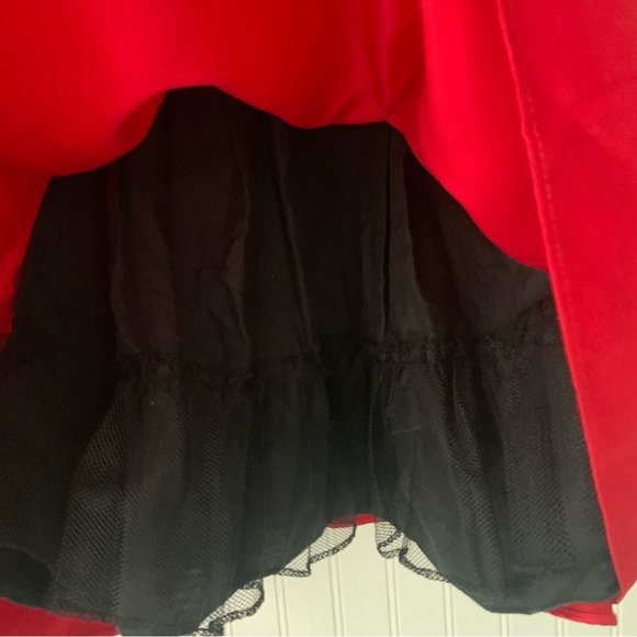 Rare Editions Black Velvet Dress with Red Bottom Skirt w/little rosebud Accents - Picture 6 of 7